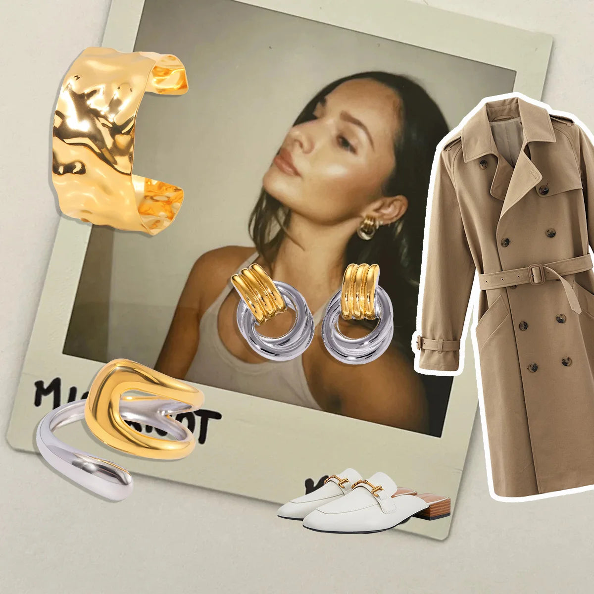 Kika Fashion 4PCS Jewelry Set Wide Face Bracelet Two Tone Ring Women's Jewelry Commuting Attire Gift For Her