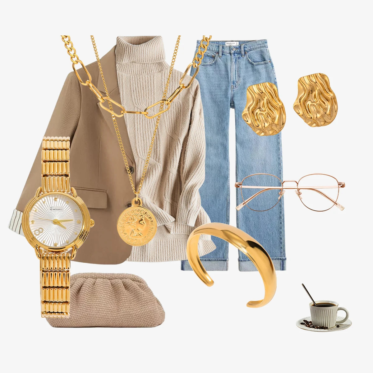 Stacked Necklace Wrinkled Earrings Adjustable Bracelet