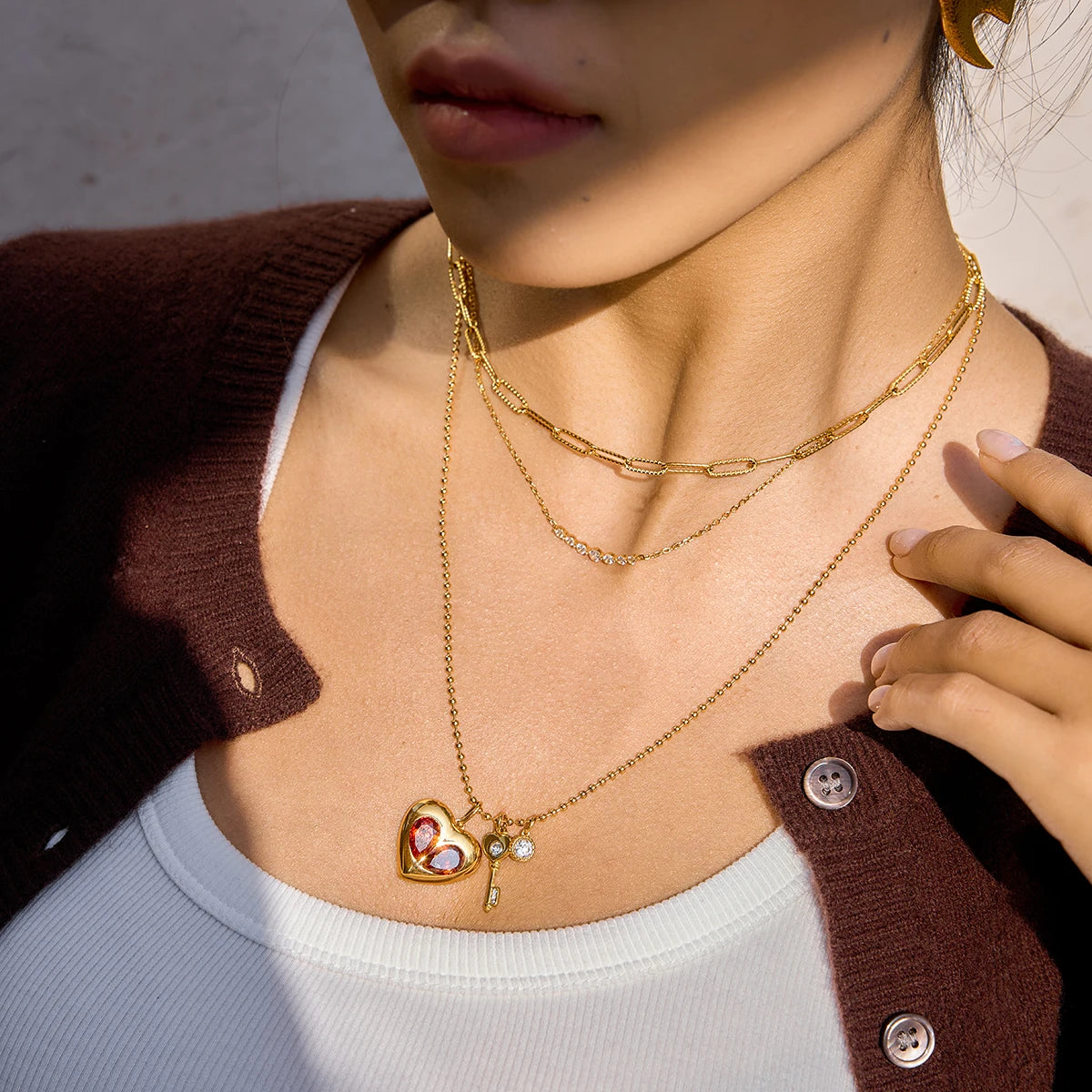 Kika Classic Red Zircon Heart Shaped Necklace