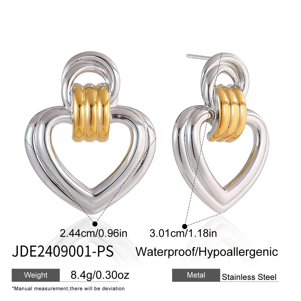 Kika Classic Blocked Heart Shaped Ribbed Color Blocked Earrings