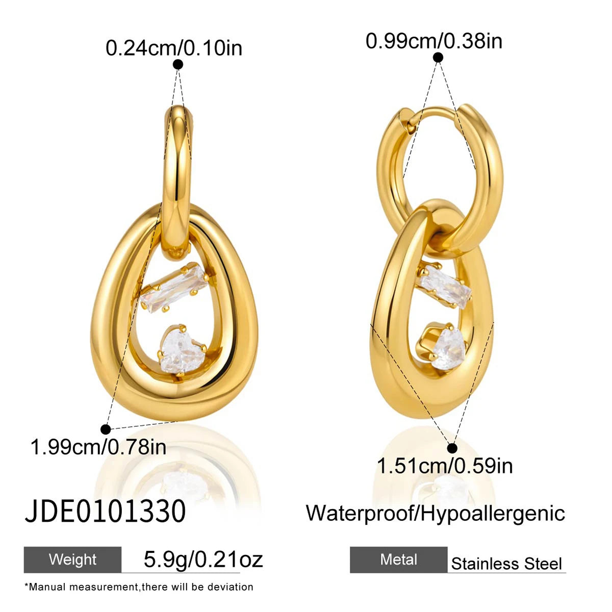KIKA Geometric Zircon Drop Earrings  PVD Plated Stainless Steel 316L