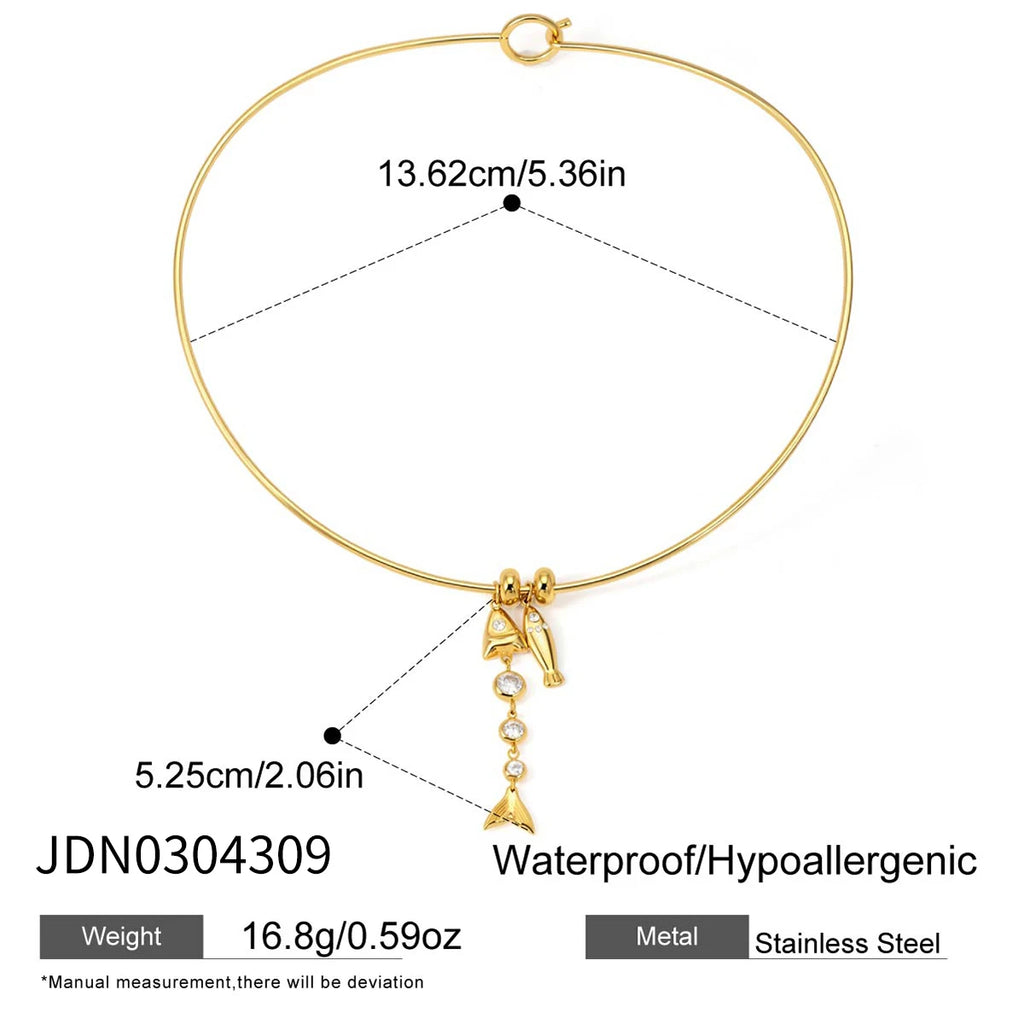 Kika  White Zircon Fish Bone Pendant