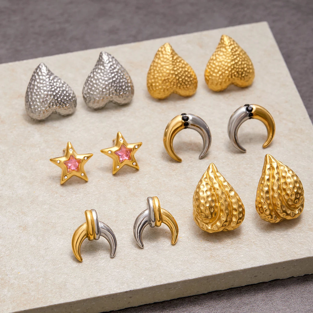 Stainless Steel Texture Ear Studs Irregular Earrings