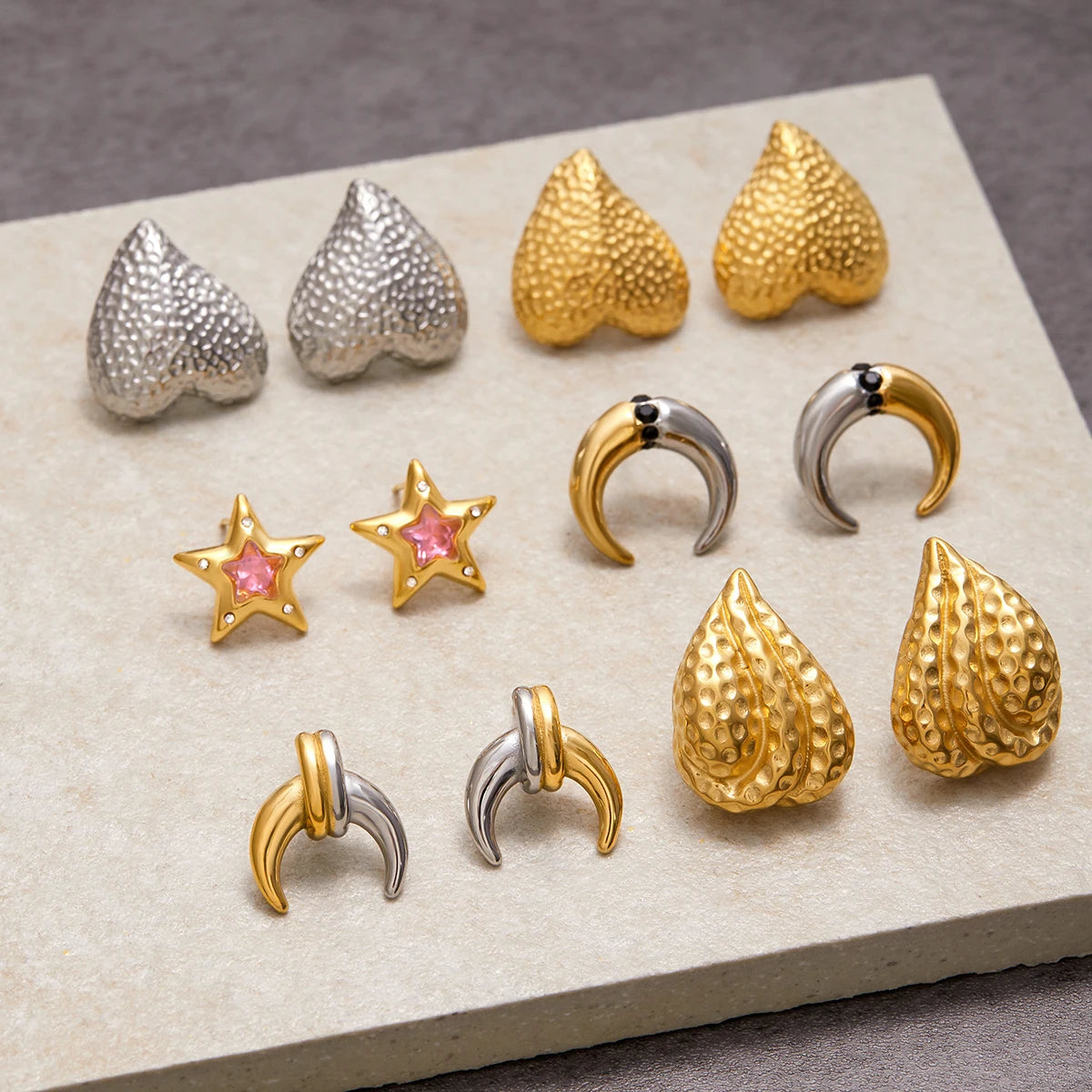 Stainless Steel Texture Ear Studs Irregular Earrings