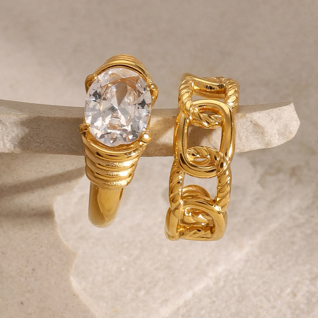 KIKA Exquisite Zircon Hollow Ring Texture Gold Color Stacked Ring PVD Plated Stainless Steel