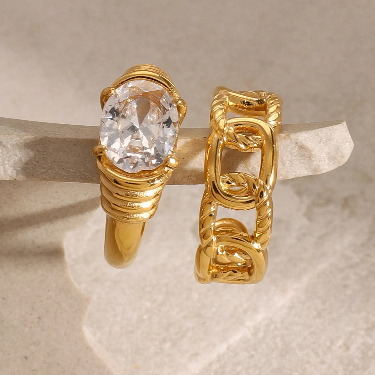 KIKA Exquisite Zircon Hollow Ring Texture Gold Color Stacked Ring PVD Plated Stainless Steel