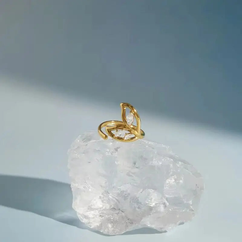 Kika Delicate Fish Tail With White Zircon Opening Ring