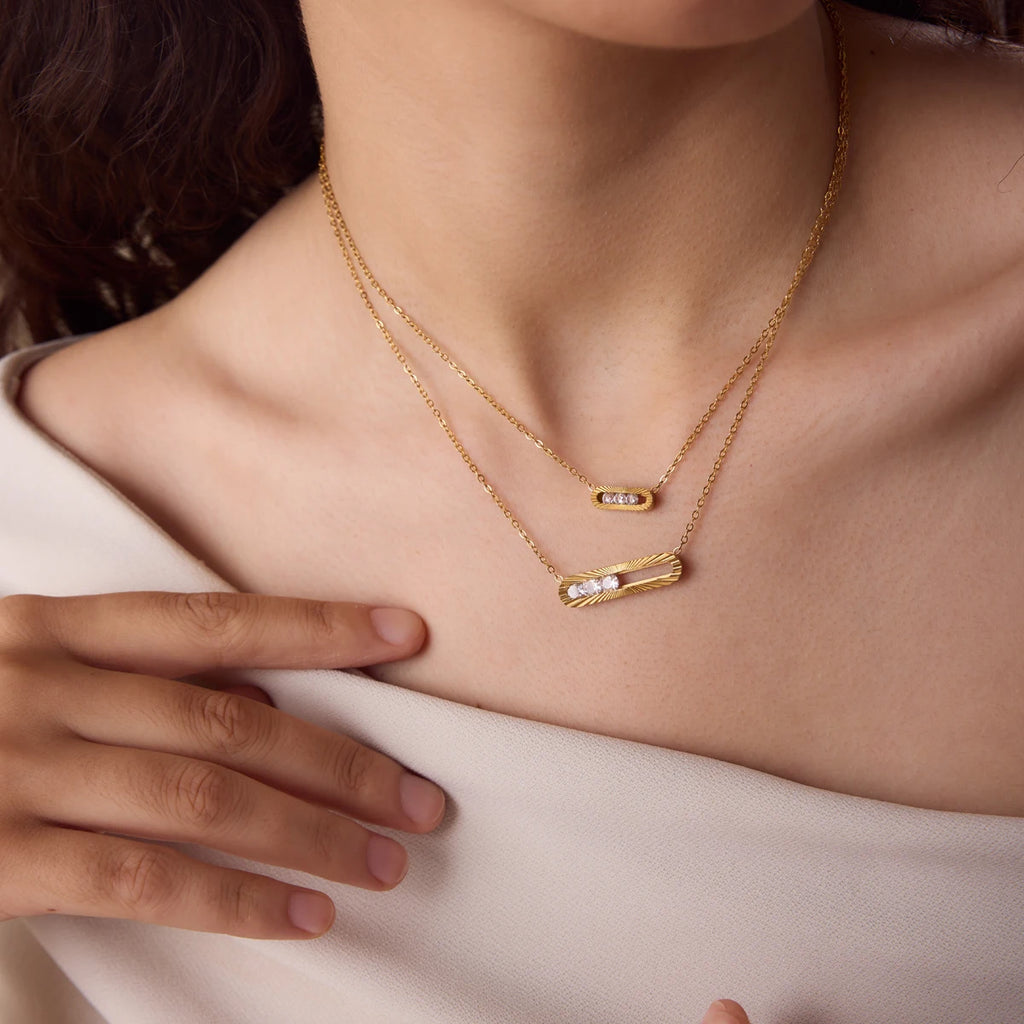 Kika Slideable Zircon Pendant Necklace Minimalist 18K Gold PVD Plated Stainless Steel 316L