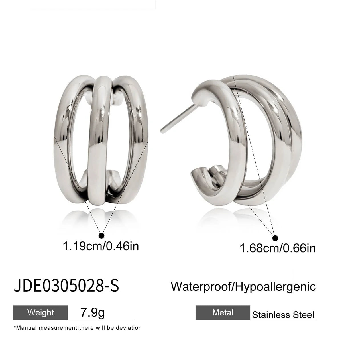 KIKA Minimalist Classic 18K Gold Color PVD  Plated Stainless Steel 316L C-Shaped Earrings Hypoallergenic Waterproof