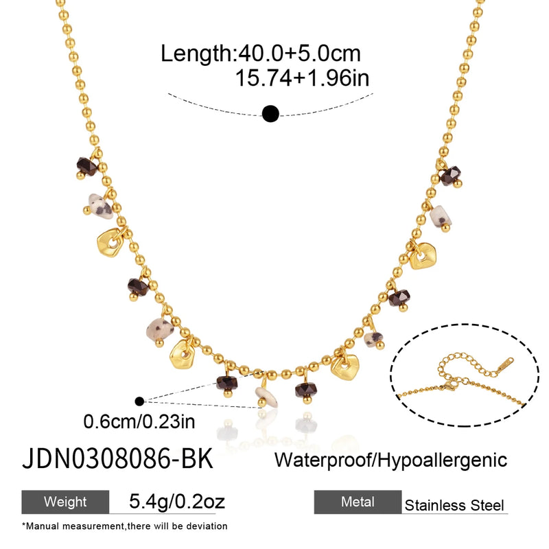 KIKA Vintage Crystal Natural Stone Pendant Necklace For Women 18K Gold Plated Stainless Steel Necklace Fashion Jewelry Gift