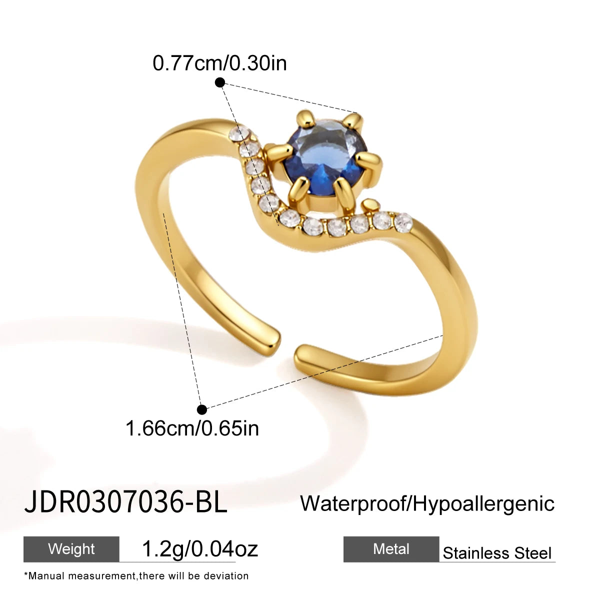 KIKA Delicate Geometric Zircon Open Rings For Women Minimalist 18K Gold PVD Plated Stainless Steel Rings Fashion Jewelry Gift