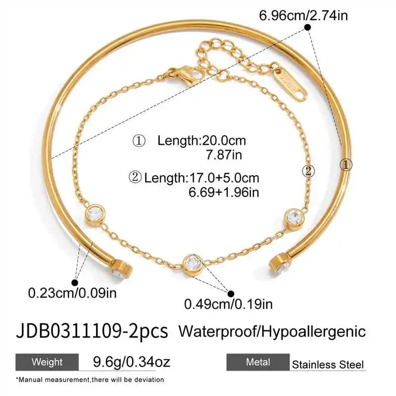 White Round Zircon Open Bracelet With O-Chain Double Layered Bracelets