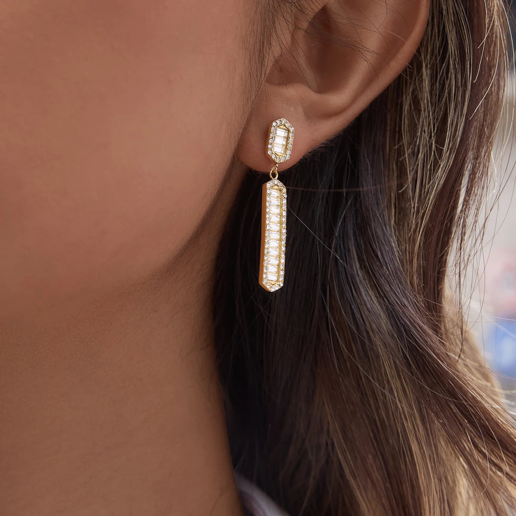 Kika Iced Out Crystal Long Drop Earrings 18K Gold Plated Stainless Steel 316L