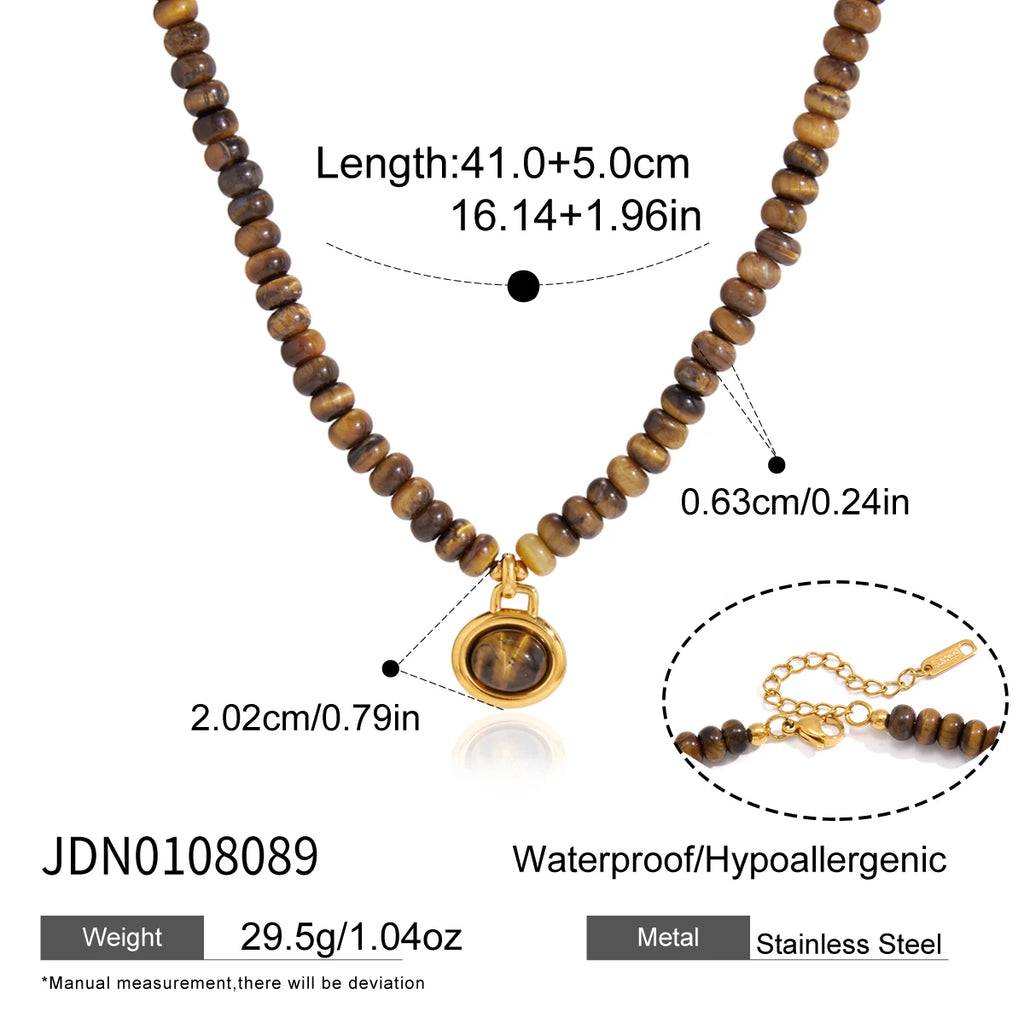 KIKA Black Agate Stone Pendant Long Rope Chain Necklace For Women 18K Gold PVD Plated Stainless Steel Necklace Fashion Jewelry