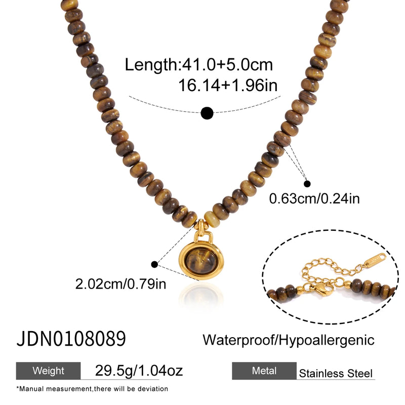 KIKA Black Agate Stone Pendant Long Rope Chain Necklace For Women 18K Gold PVD Plated Stainless Steel Necklace Fashion Jewelry