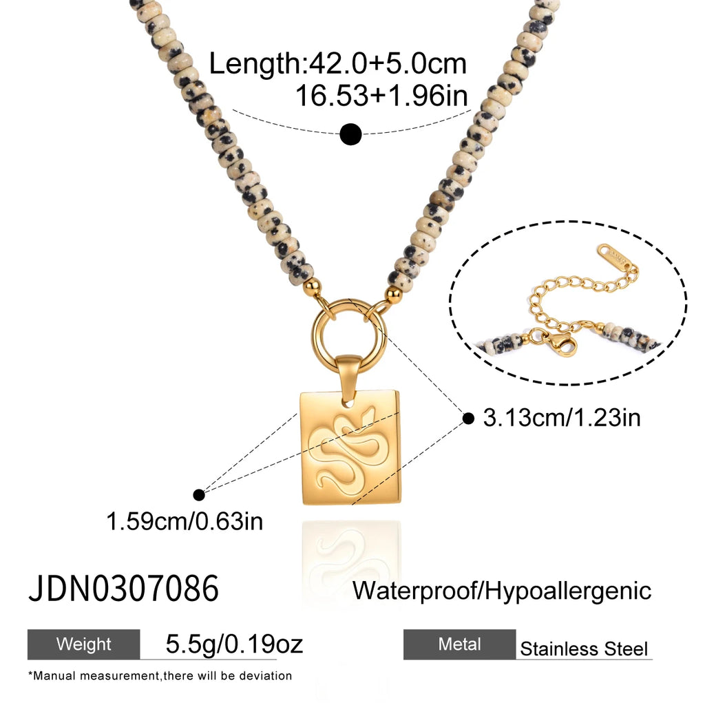 KIKA Geometric Pendant Natural Stone Beaded Necklace For Women Minimalist 18K Gold PVD Plated Stainless Steel 316L Necklace Gift