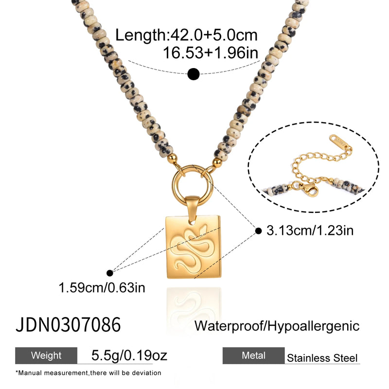 KIKA Geometric Pendant Natural Stone Beaded Necklace For Women Minimalist 18K Gold PVD Plated Stainless Steel 316L Necklace Gift