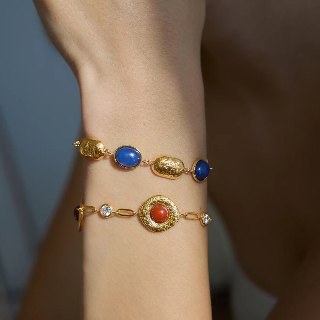 KIKA Blue Resin Red Agate Vinage Bracelet For Women Waterproof 18K Gold PVD Plated Stainless Steel Bracelet Fashion Jewelry