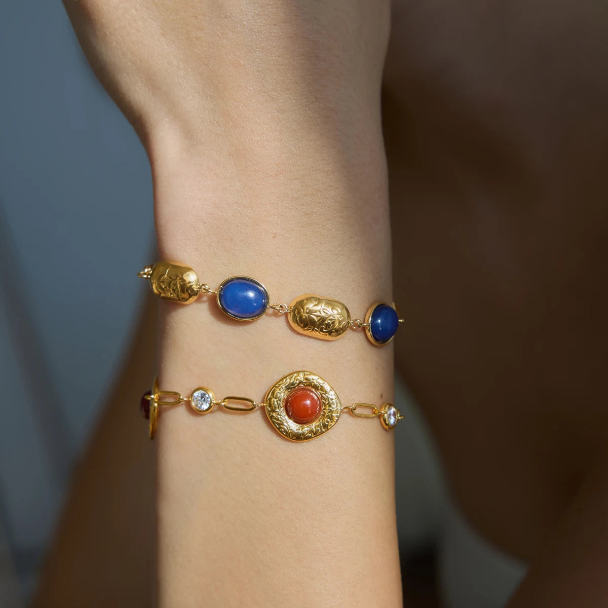 KIKA Blue Resin Red Agate Vinage Bracelet For Women Waterproof 18K Gold PVD Plated Stainless Steel Bracelet Fashion Jewelry