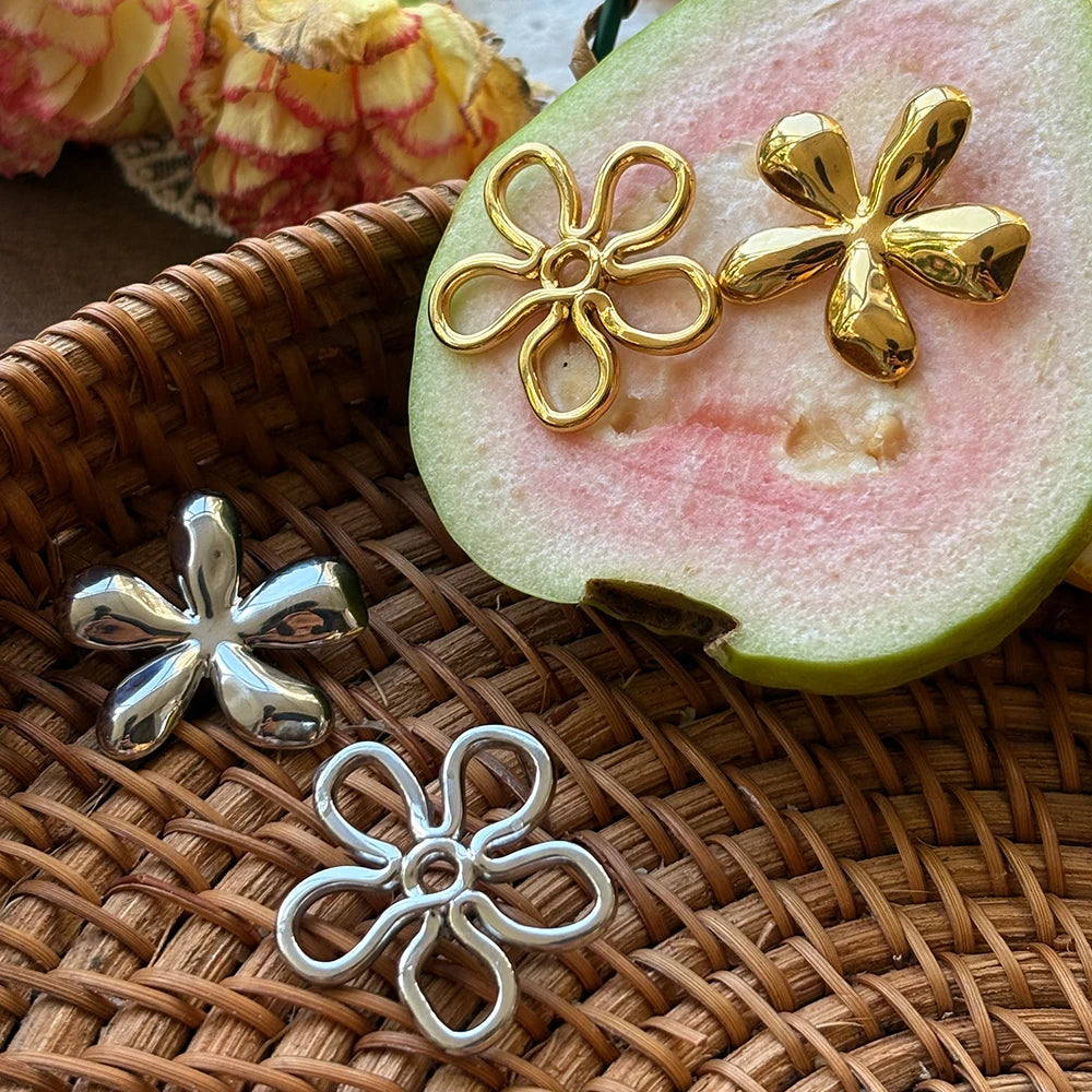 KIKA Stainless Steel 316L PVD Plated Waterproof Unique Smooth Flower Ear Studs AB Hollow Line Flower Earrings