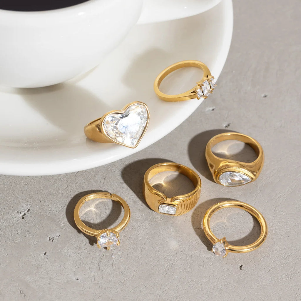 Kika Delicate Geometric Zircon Rings Gold PVD Plated Stainless Steel 316L
