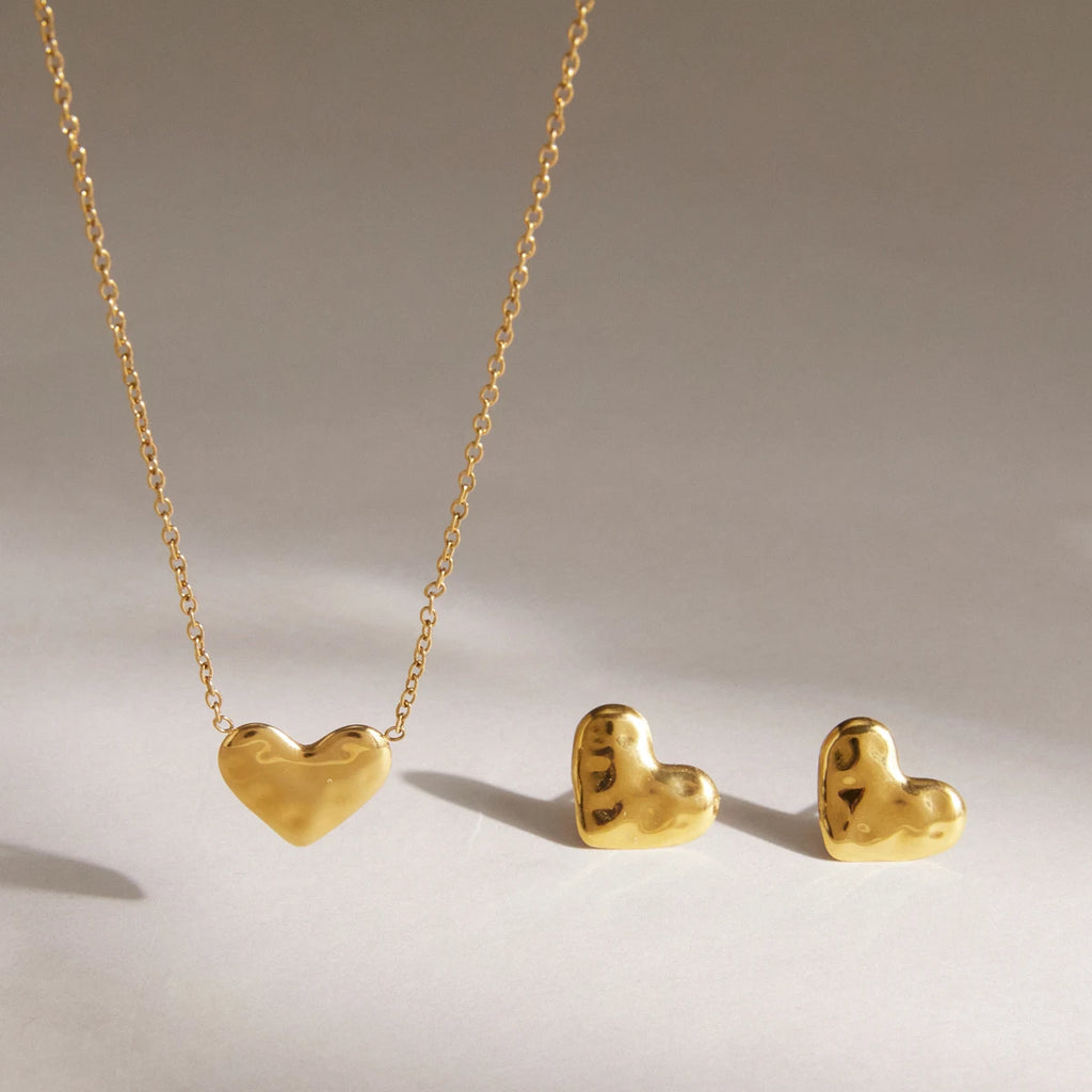 Kika Delicate Heart Necklace Earrings Jewelry Set 18K Gold PVD Plated Stainless Steel 316L