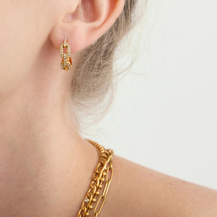 Classic Fashion White Zircon Chain Earring Hoop