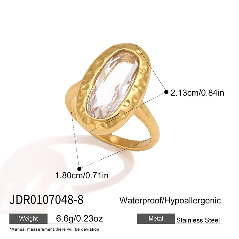 KIKA Elegant Egg-shaped Glass Rings For Women Minimalist 18K Gold PVD Plated Stainless Steel Rings Fashion Jewelry Gift
