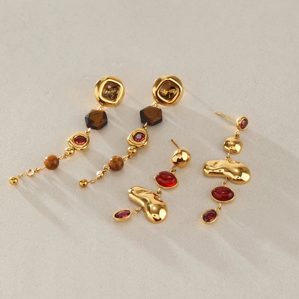 KIKA Geometric Natural Stone Zircon Drop Earrings For Women 18K Gold PVD Plated Stainless Steel Earrings Fashion Jewelry Gift