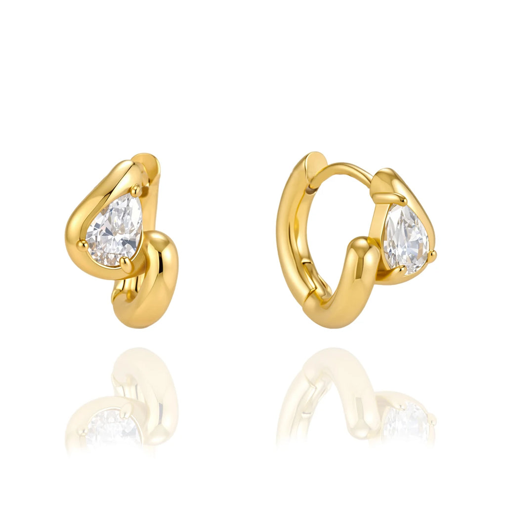 Kika Delicate White Teardrop Shaped Zircon Twisted Wave Stud Earrings