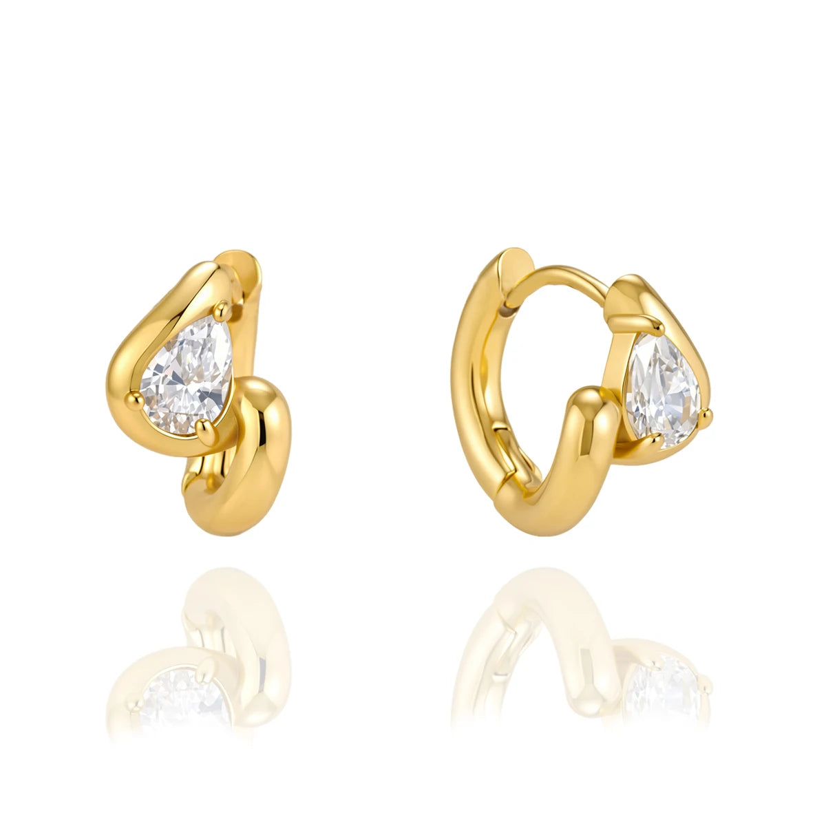 Kika Delicate White Teardrop Shaped Zircon Twisted Wave Stud Earrings