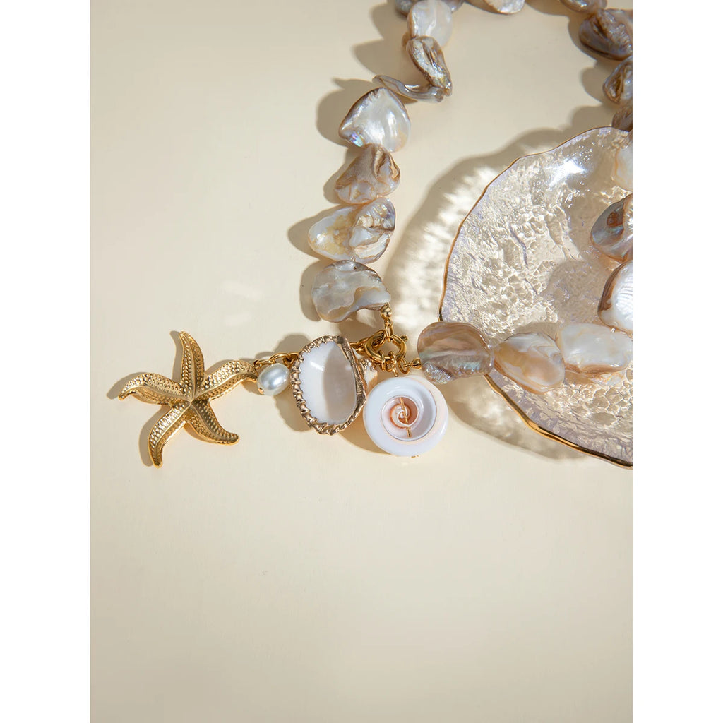 Vacation Style Ocean Series Imitation Pearl Seashell Necklace