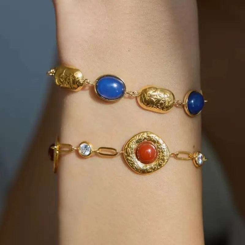 KIKA Blue Resin Red Agate Vinage Bracelet For Women Waterproof 18K Gold PVD Plated Stainless Steel Bracelet Fashion Jewelry