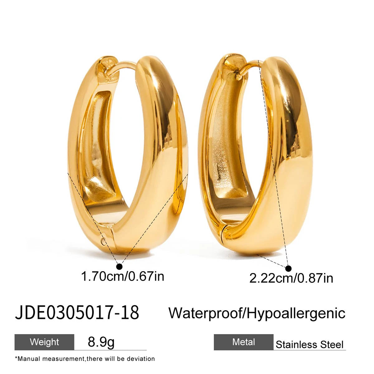 KIKA Simple Classic 18K Gold Color PVD Plated Stainless Steel 316L 14mm 16mm 18MM O Shaped Earrings