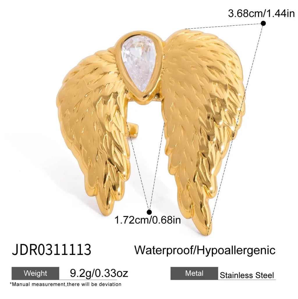Classic White Zircon Wings Opening Ring