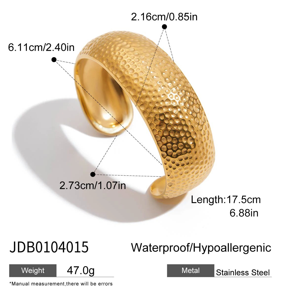 KIKA Unique Stainless Steel 316L Metal Wide Cuff Open Bracelet Bangle  PVD Plated Waterproof