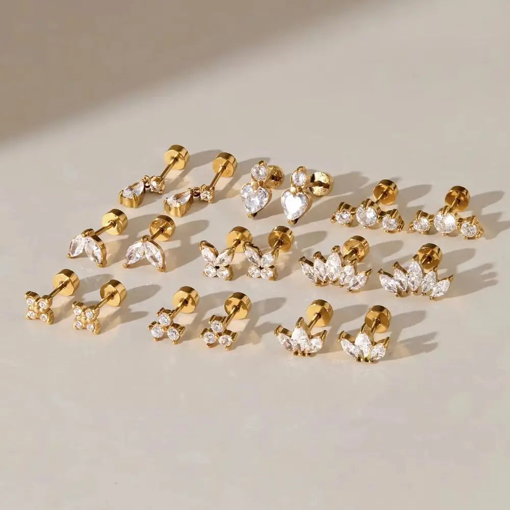 KIKA Classic Geometric Zircon Stud Earrings For Women 18K Gold PVD Plated Stainless Steel Sleeping Earrings Fashion Jewelry