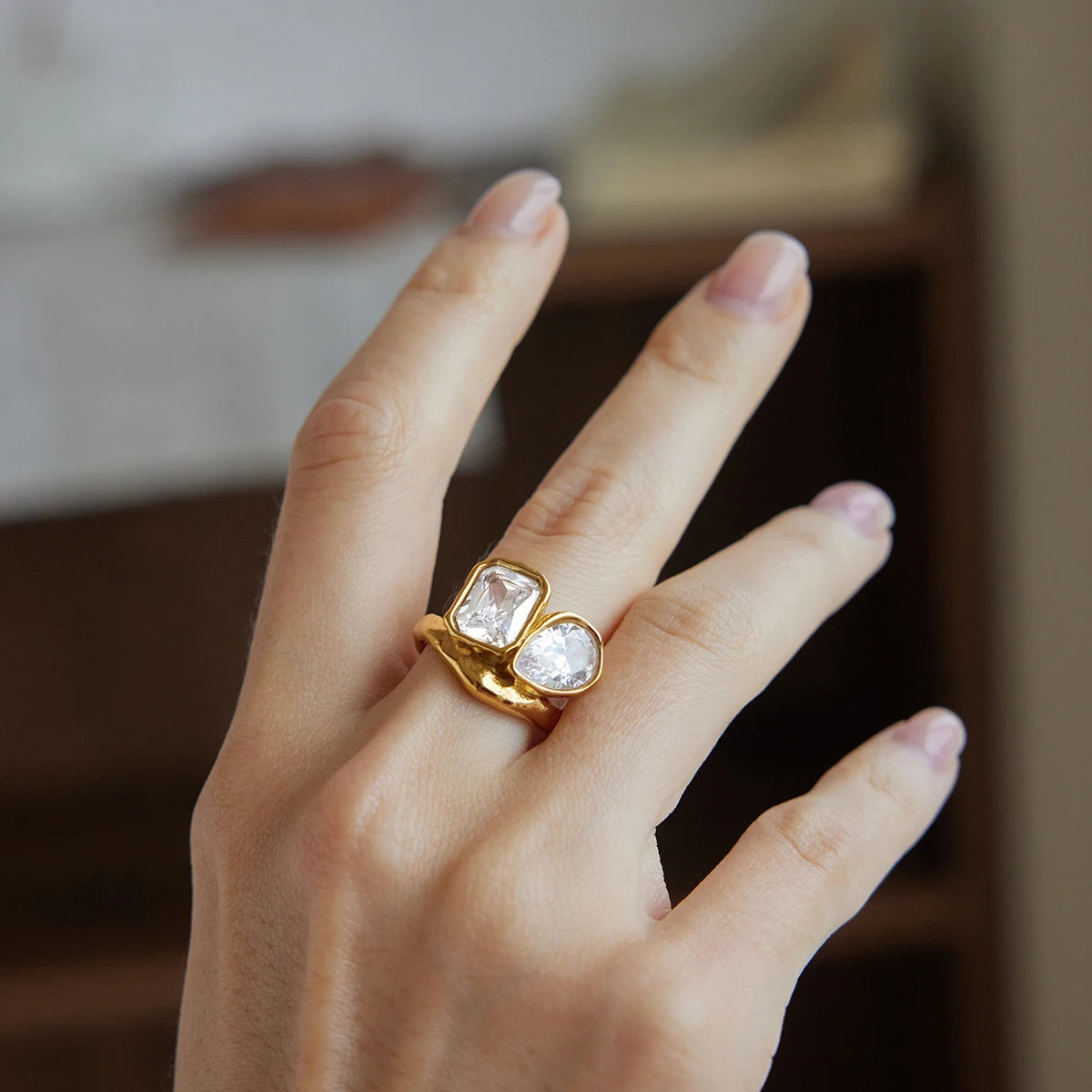 KIKA Water Drop Geometric Zircon Rings For Women Minimalist 18K Gold PVD Plated Stainless Steel 316L