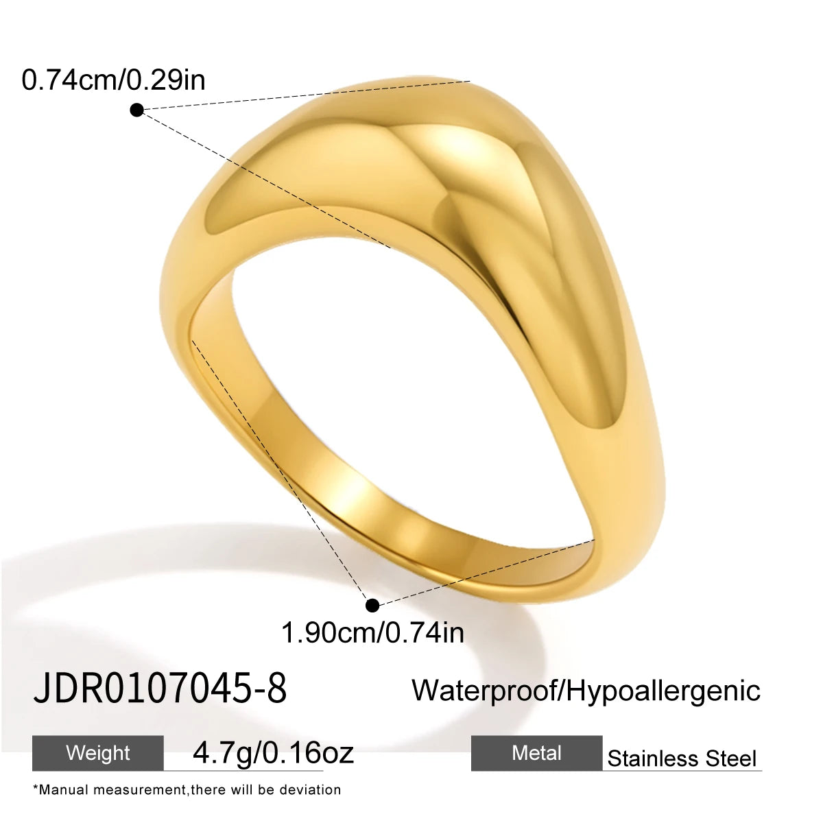 KIKA Classic Chunky Wave Shape Rings For Women Minimalist 18K Gold PVD Plated Stainless Steel Rings Fashion Jewelry Gift