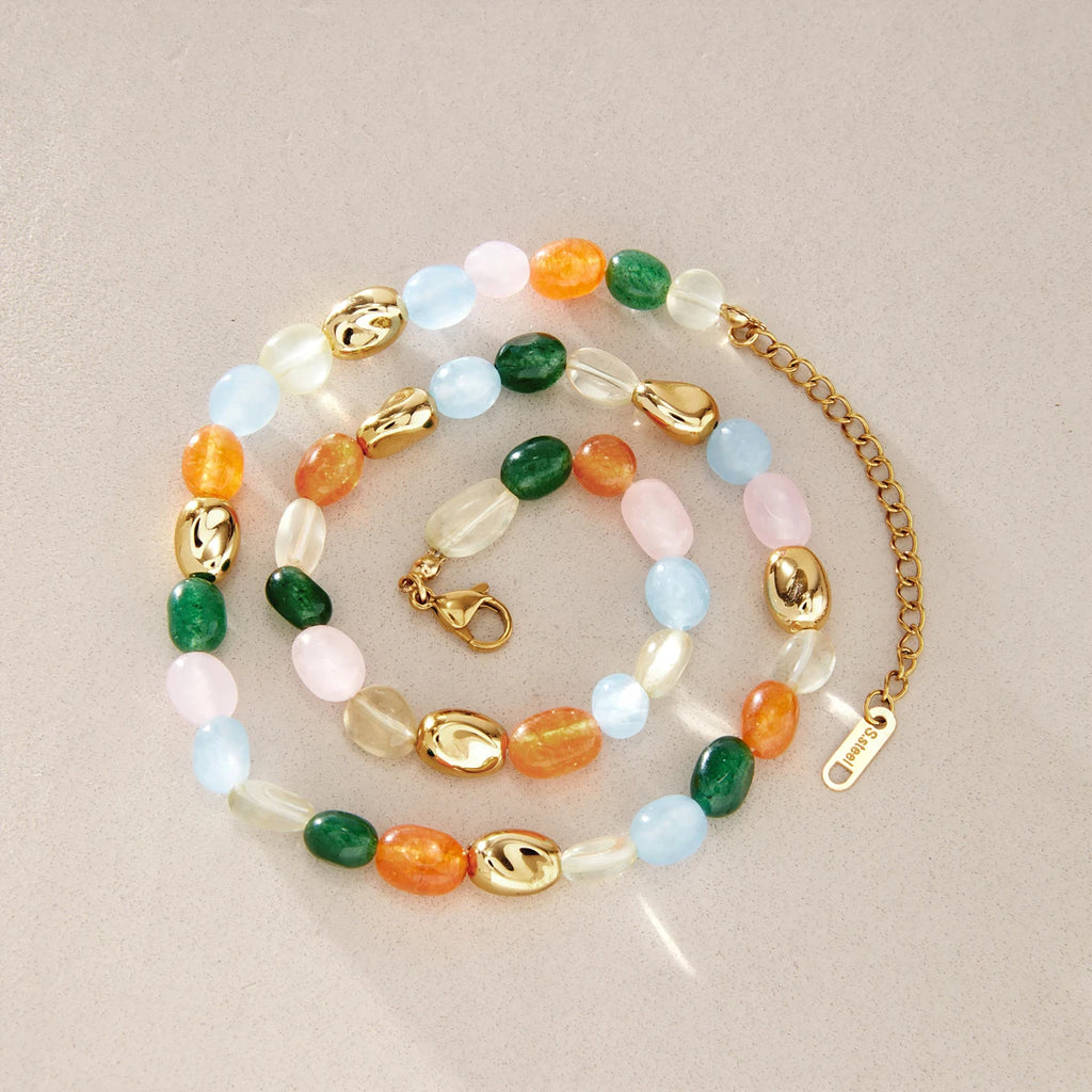 KIKA Elegant Natural Stone CCB Beads Bracelet For Women Minimalist 18K Gold Plated Stainless Steel Bracelet Fashion Jewelry