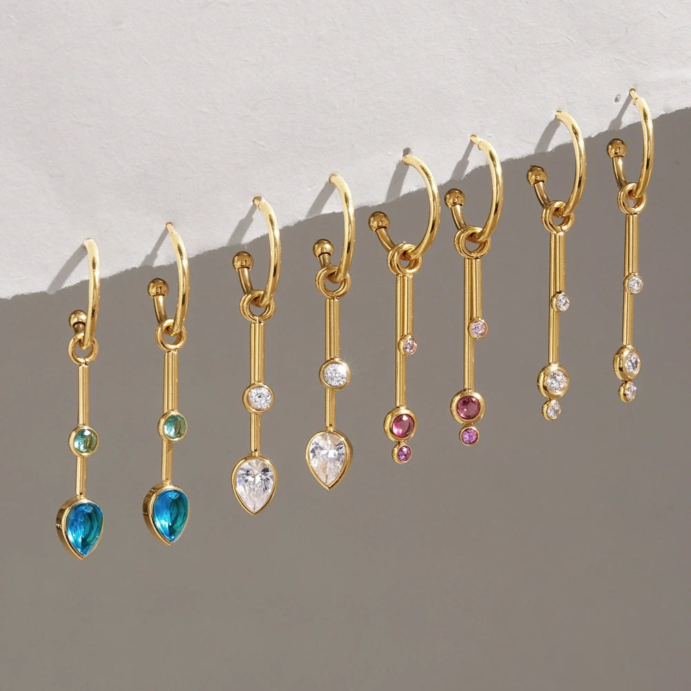KIKA Geometric Zircon Long Drop Earrings PVD 18K Gold Plated Stainless Steel 316L
