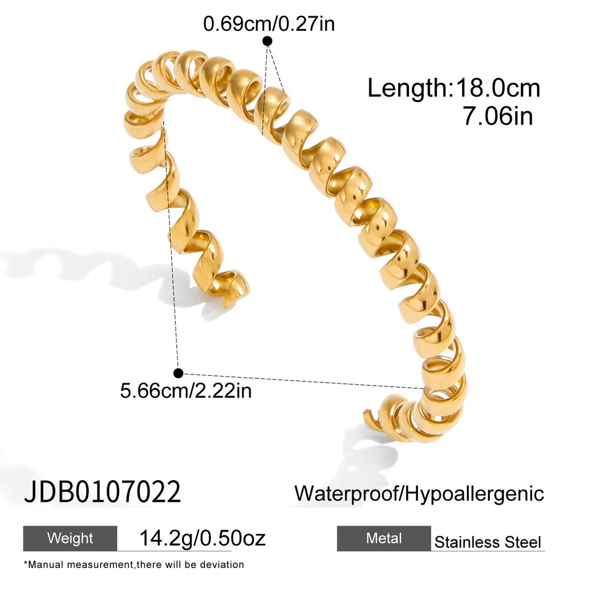 Spiral Multi-Layer Surround Telephone Line Open Bracelet