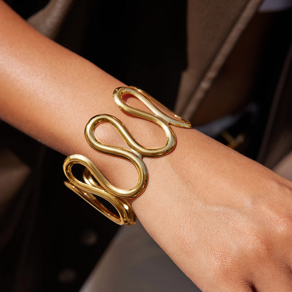 Kika Gold Color Wave-style Hollow-out Open Bracelet  18K PVD Plated Stainless Steel