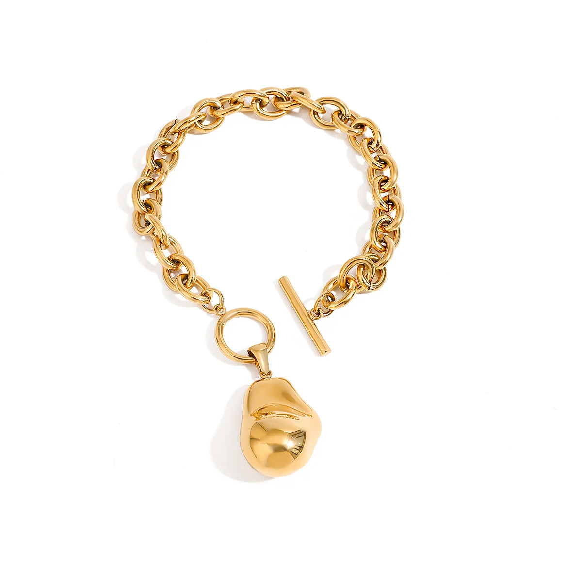KIKA Minimalist Alien Steel Ball Pendant Bracelet Stainless Steel Cross Chain OT Buckle Bracelet Stackable Women's Jewelry