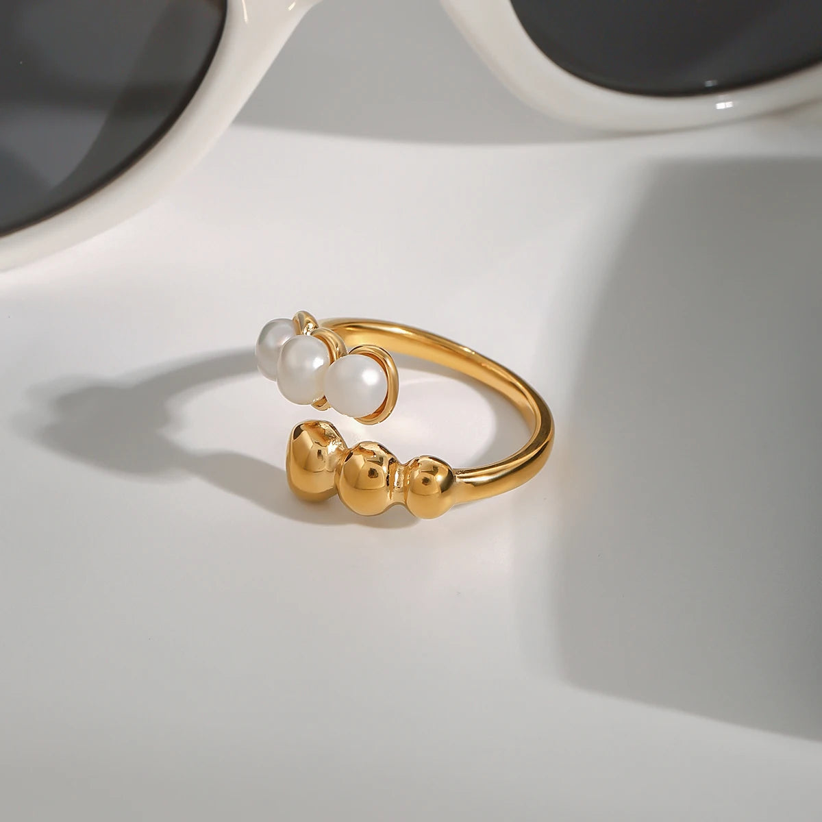 Kika Minimalist Freshwater Pearl Ring Bead Ball Adjustable Ring
