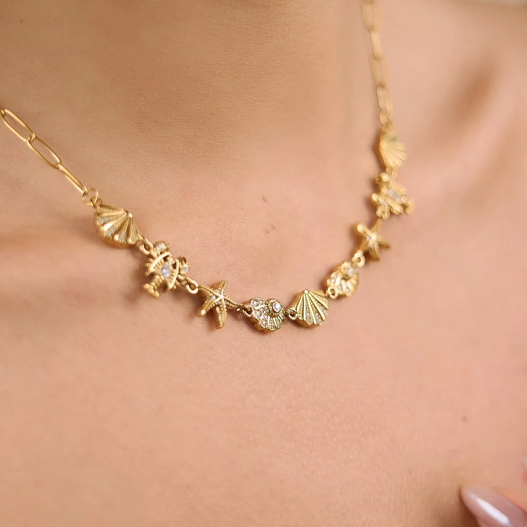 Kika Rhinestone Turtle Lobster Conch Starfish Necklace