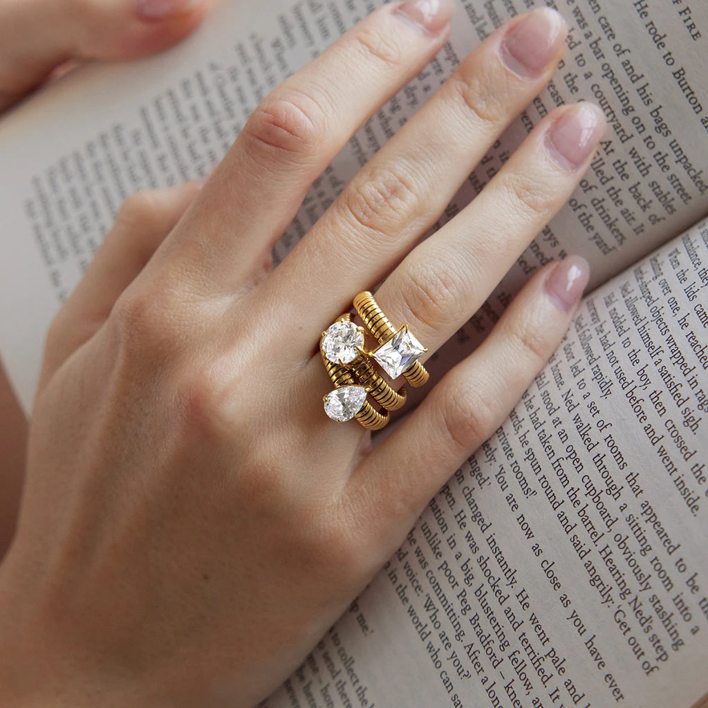 KIKA Classic Geometric Zircon Rings 18K Gold PVD Plated Stainless Steel 316L