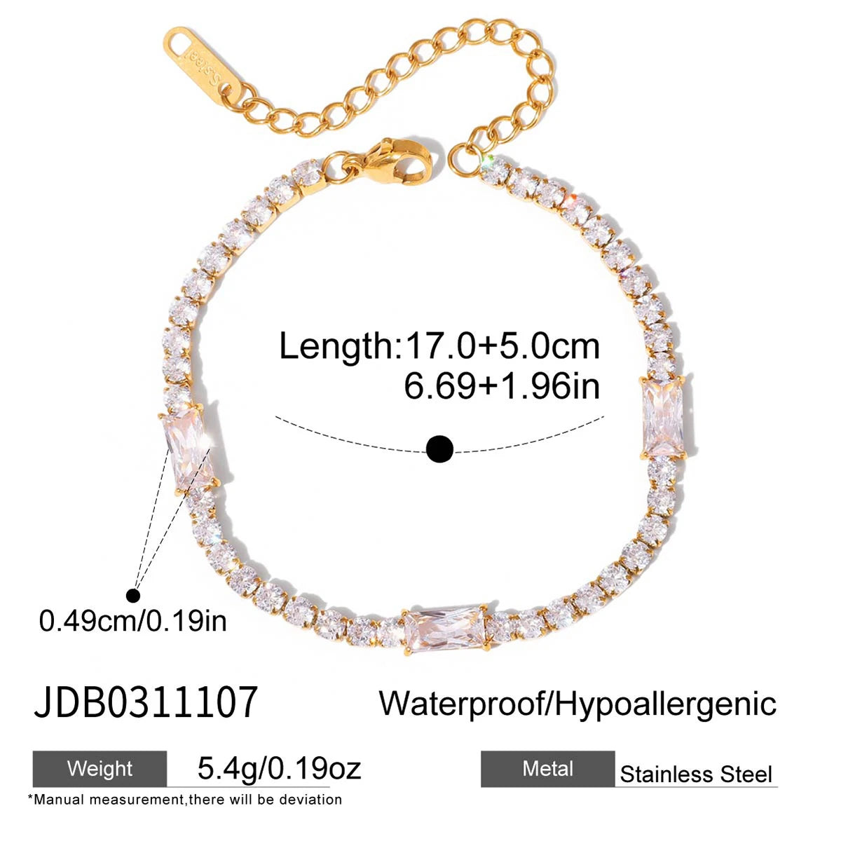 Kika Geometric White Water Droplet Heart Zircon Chain Tennis Bracelet