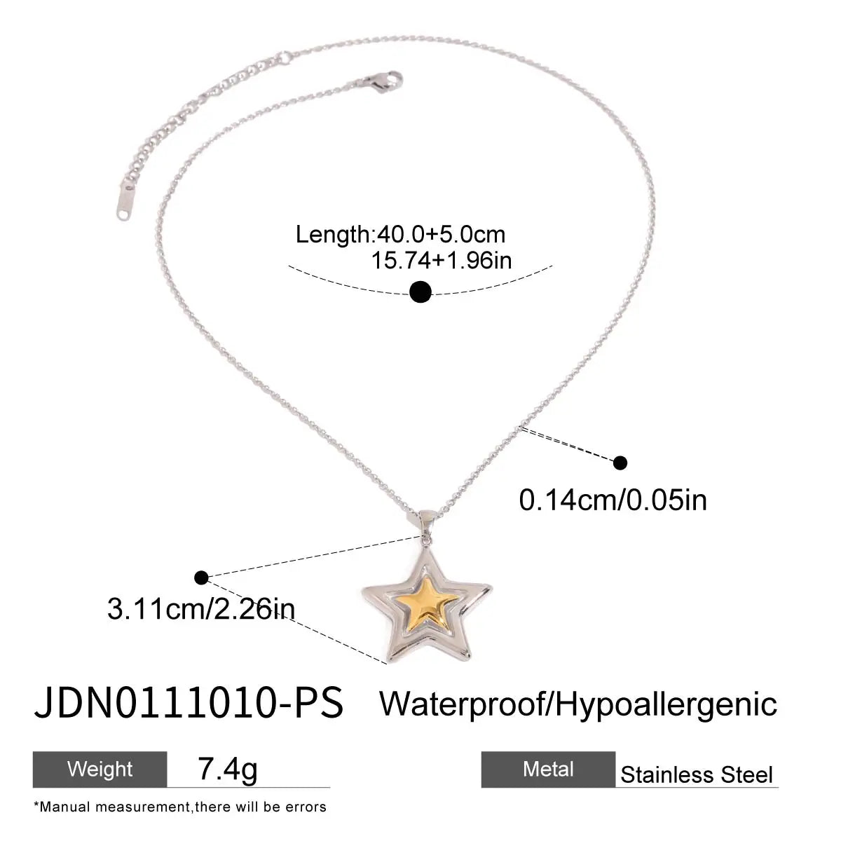 Kika Minimalist Classic  Stainless Steel Smooth Five Pointed Star Necklace