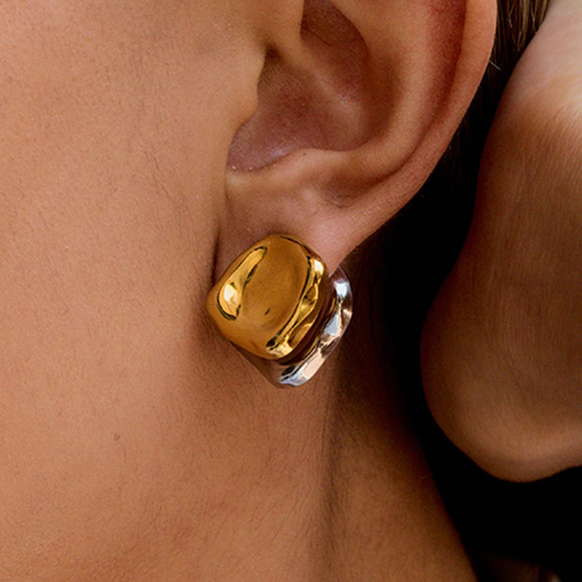 KIKA Minimalist 316L Plated Stainless Steel 316L Two tone Flower Ear Studs Irregular Earrings
